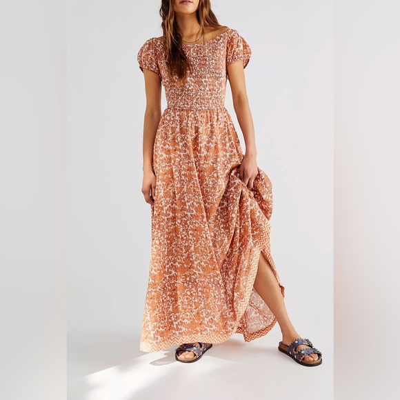Free People Ultraviolet Maxi Dress in Tea Medium Open Back Boho Floral - Picture 4 of 12